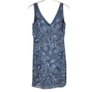 VTG Y2k Old Navy Babydoll V neck Dress Blue Paisley Chiffon Sleeveless Shift 10